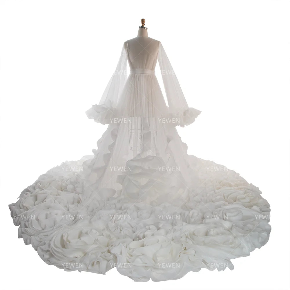 Maternity Photoshoot Dresses Organza Ruffles Wedding Dresses Long Train Photo Shoot Dress Props Bridal Shower Robe YW250027