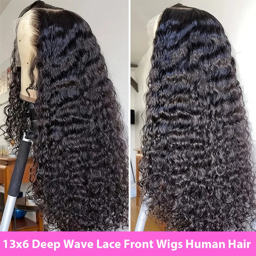 250 Density Deep Wave Wigs 13x6 HD Lace Front Human Hair Wig