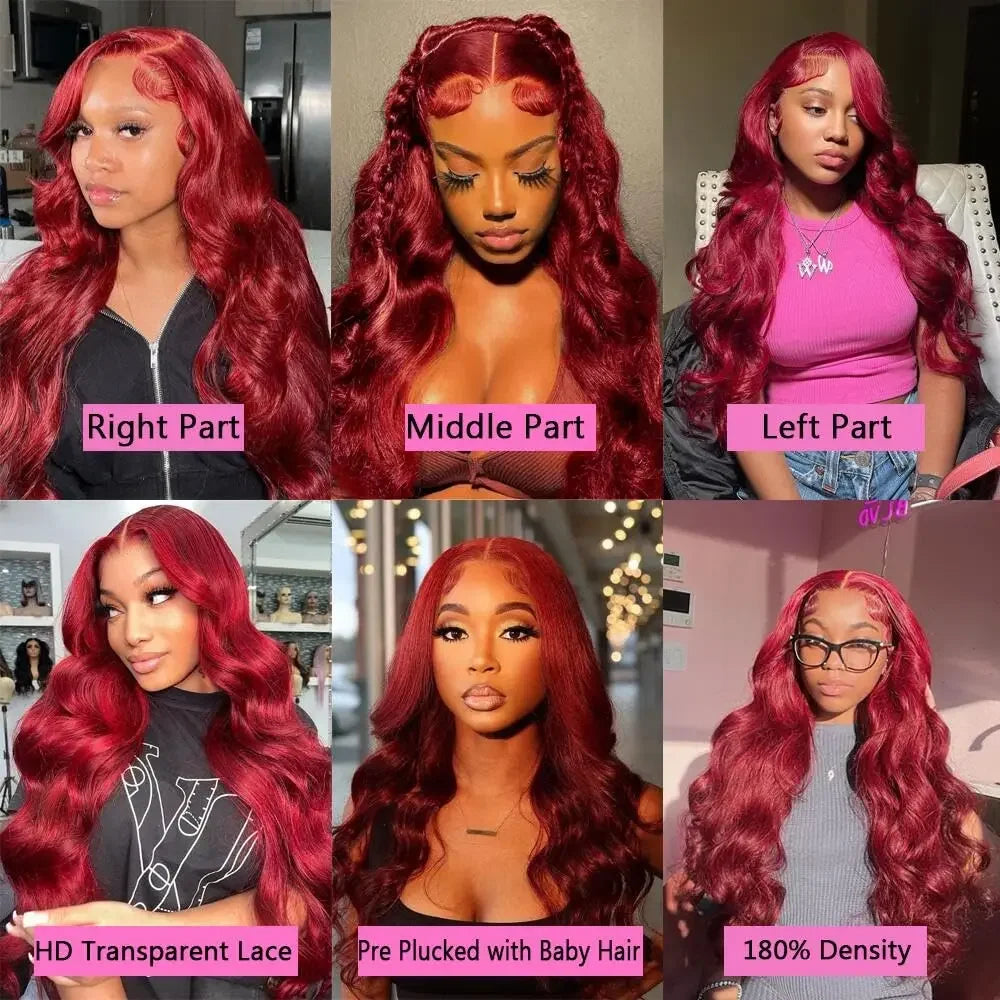 99J Burgundy 13X6 HD Transparent Lace Frontal Wigs 220% Density Remy Hair Straight Wig 46 Inch Pre Plucked With Baby Hair For Women