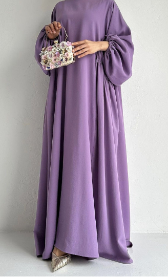 Solid Bishop Sleeve Kaftan Dress