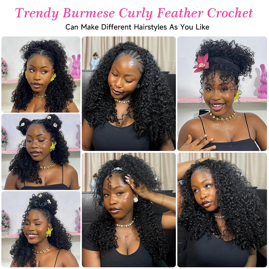 100% Human Hair Feather Crochet Pre Looped Invisible Miracle Knots