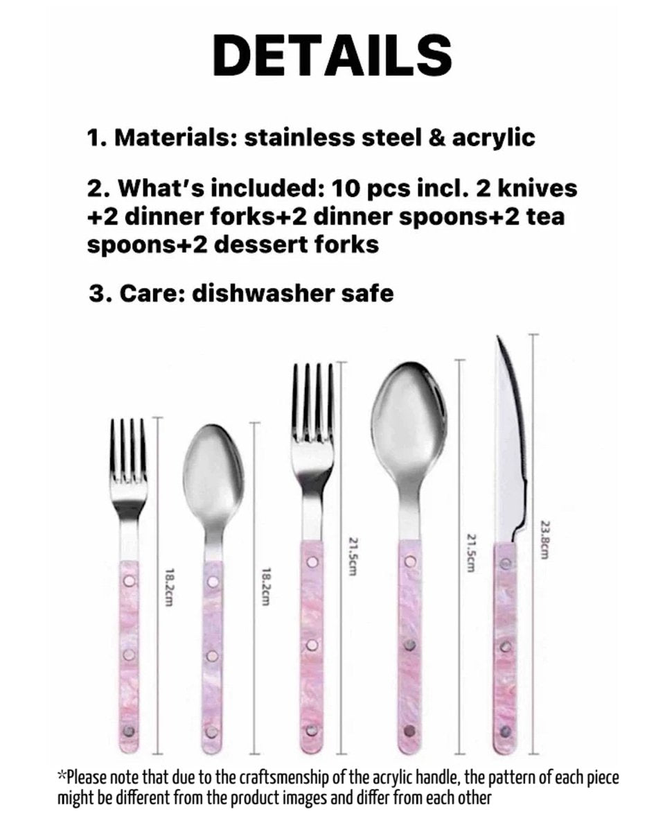 Set of 10 Sleek Modern Pinky Elegant Salt Lake Flatware Cutlery