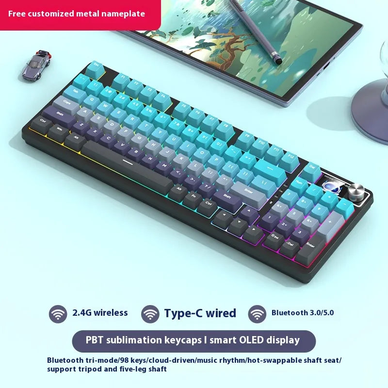 98-Key Wireless Bluetooth Mechanical Keyboard, Three-Mode