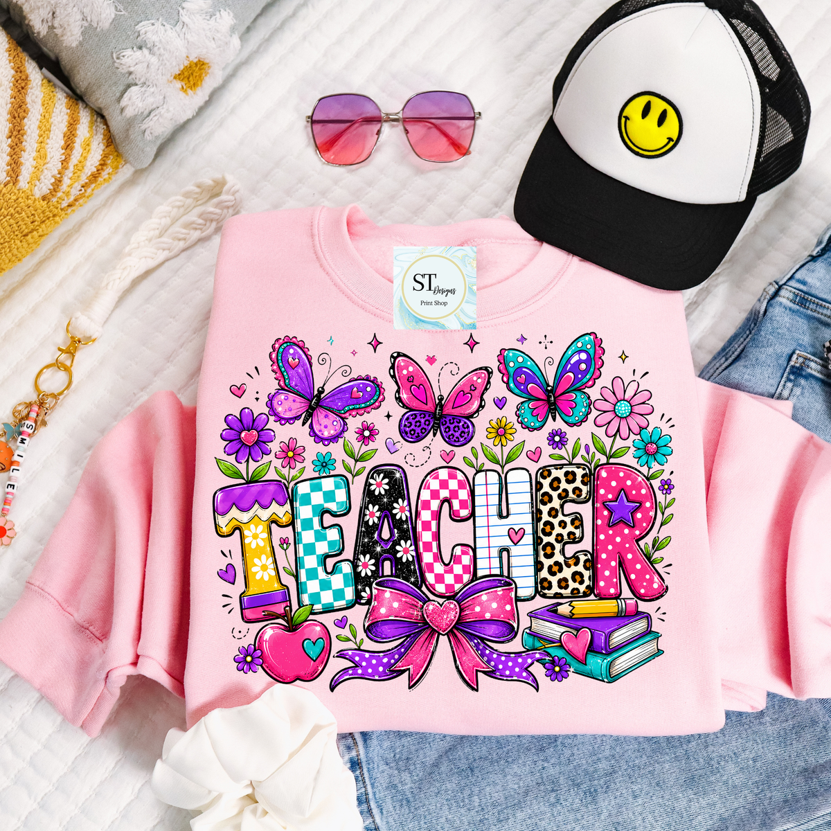 Colorful Butterfly Teacher Crewneck Sweatshirt | Cute Floral |