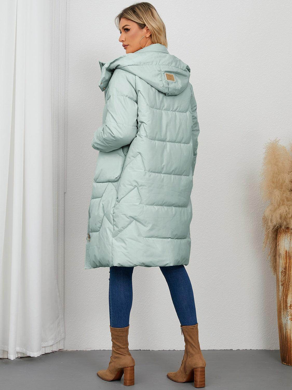 Women's Longline Hooded Coat with Pockets