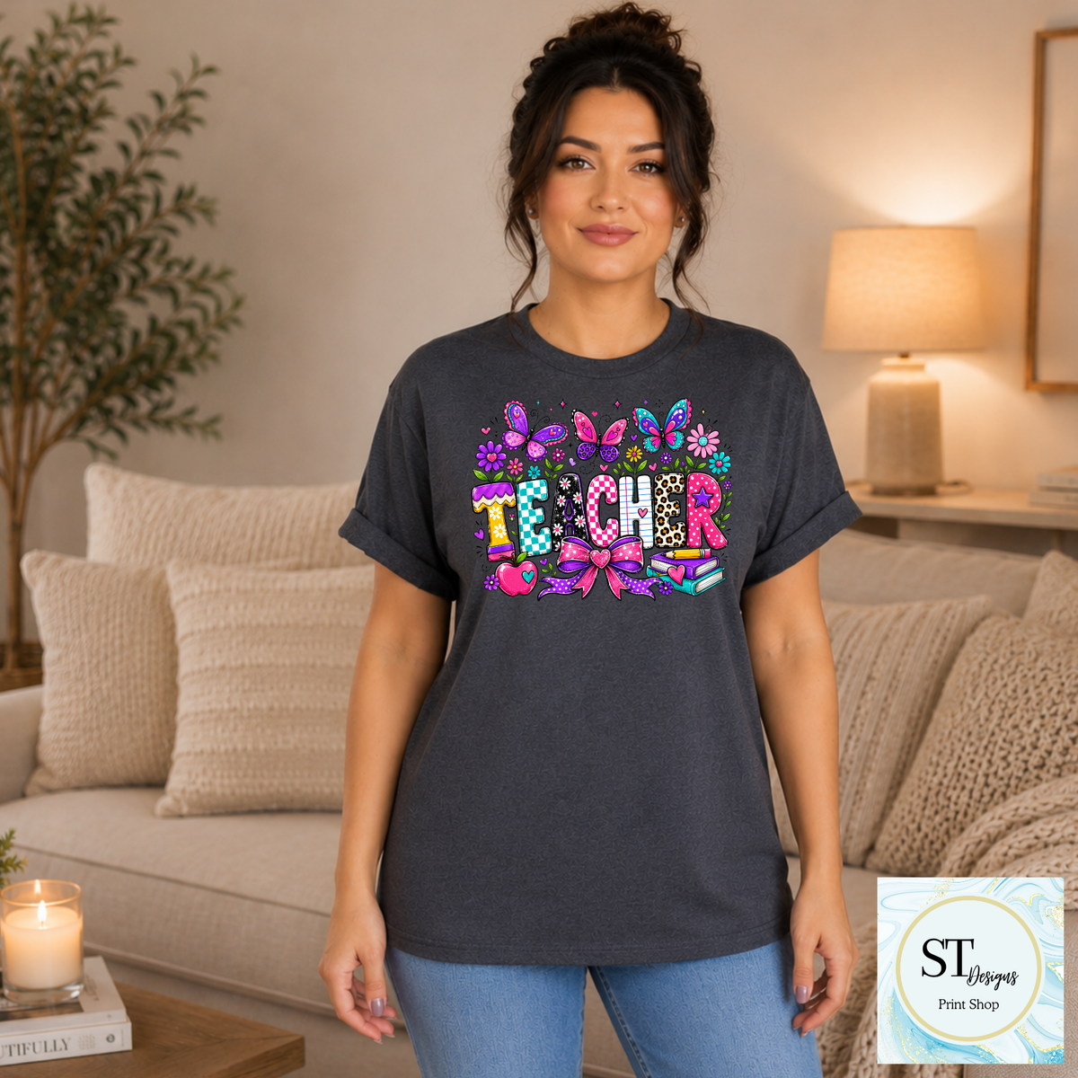 Colorful Butterfly Teacher Crewneck Sweatshirt | Cute Floral |