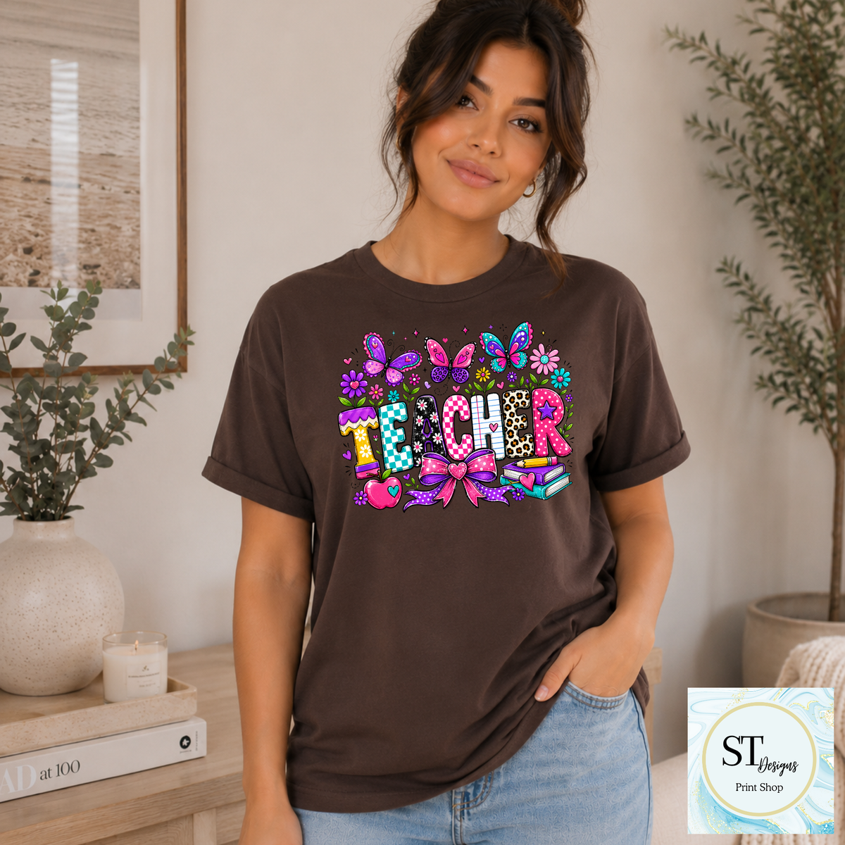 Colorful Butterfly Teacher Crewneck Sweatshirt | Cute Floral |