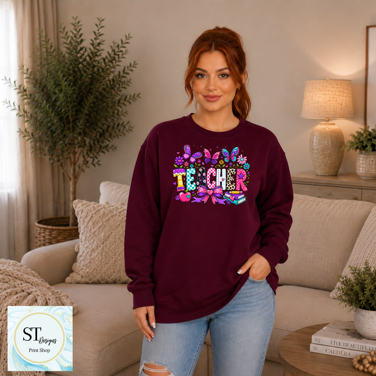 Colorful Butterfly Teacher Crewneck Sweatshirt | Cute Floral |