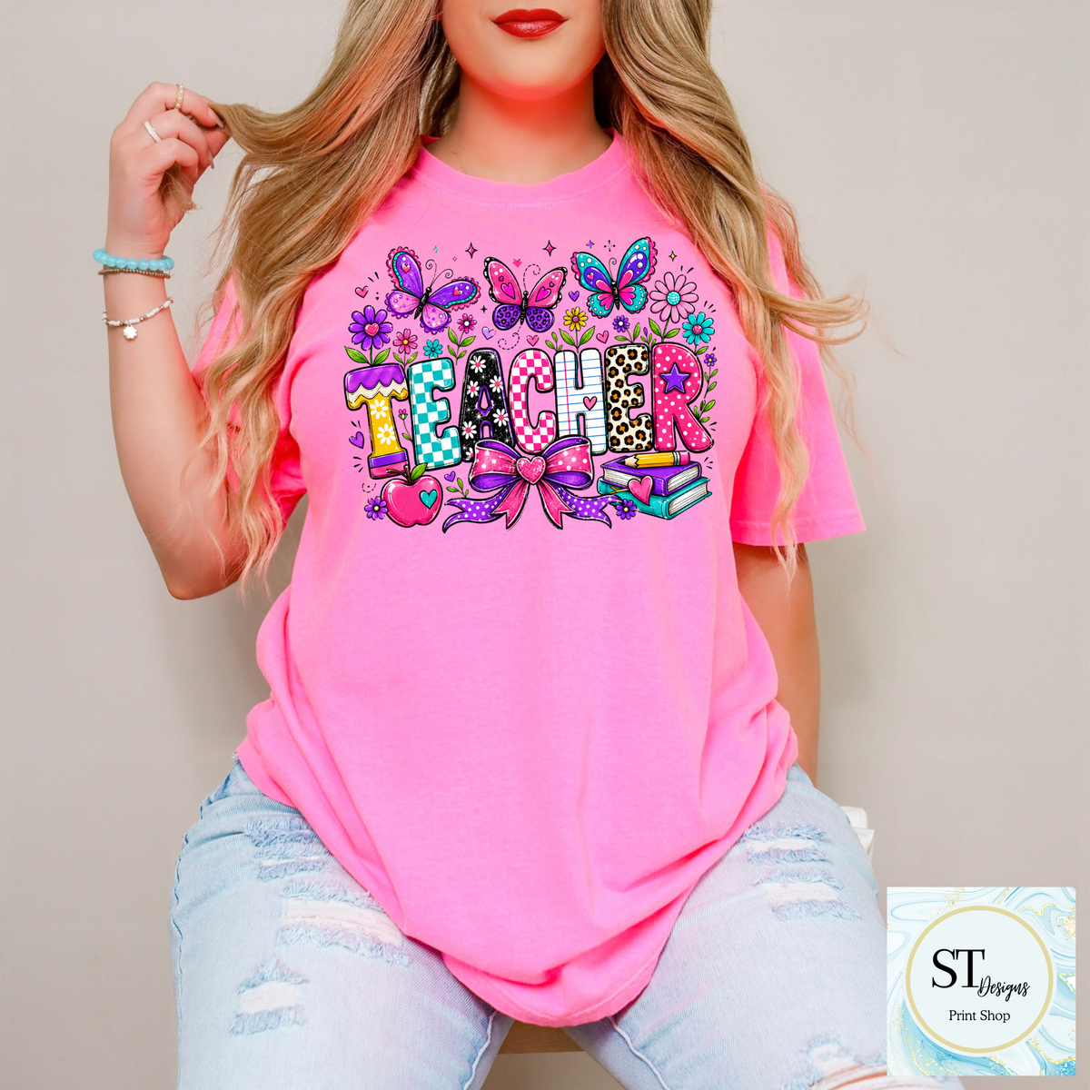 Colorful Butterfly Teacher Crewneck Sweatshirt | Cute Floral |
