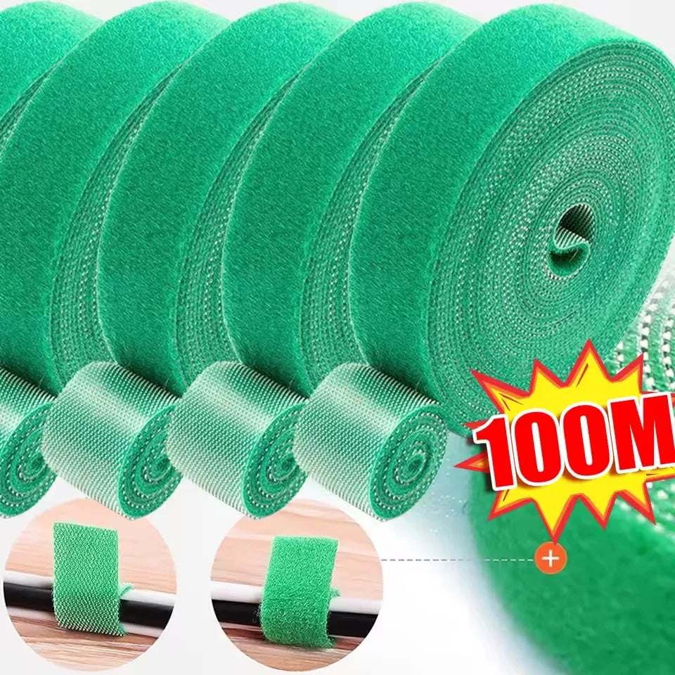 Self Adhesive Plant Nylon Cable Tie Green Adjustable Plants Hook Loop Support Garden Twine Bandage Reusable Fastener Tape Strips