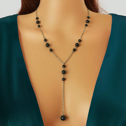 Pearl Decoration Long Gold Chain Y Shape Pendant Clavicle Necklace