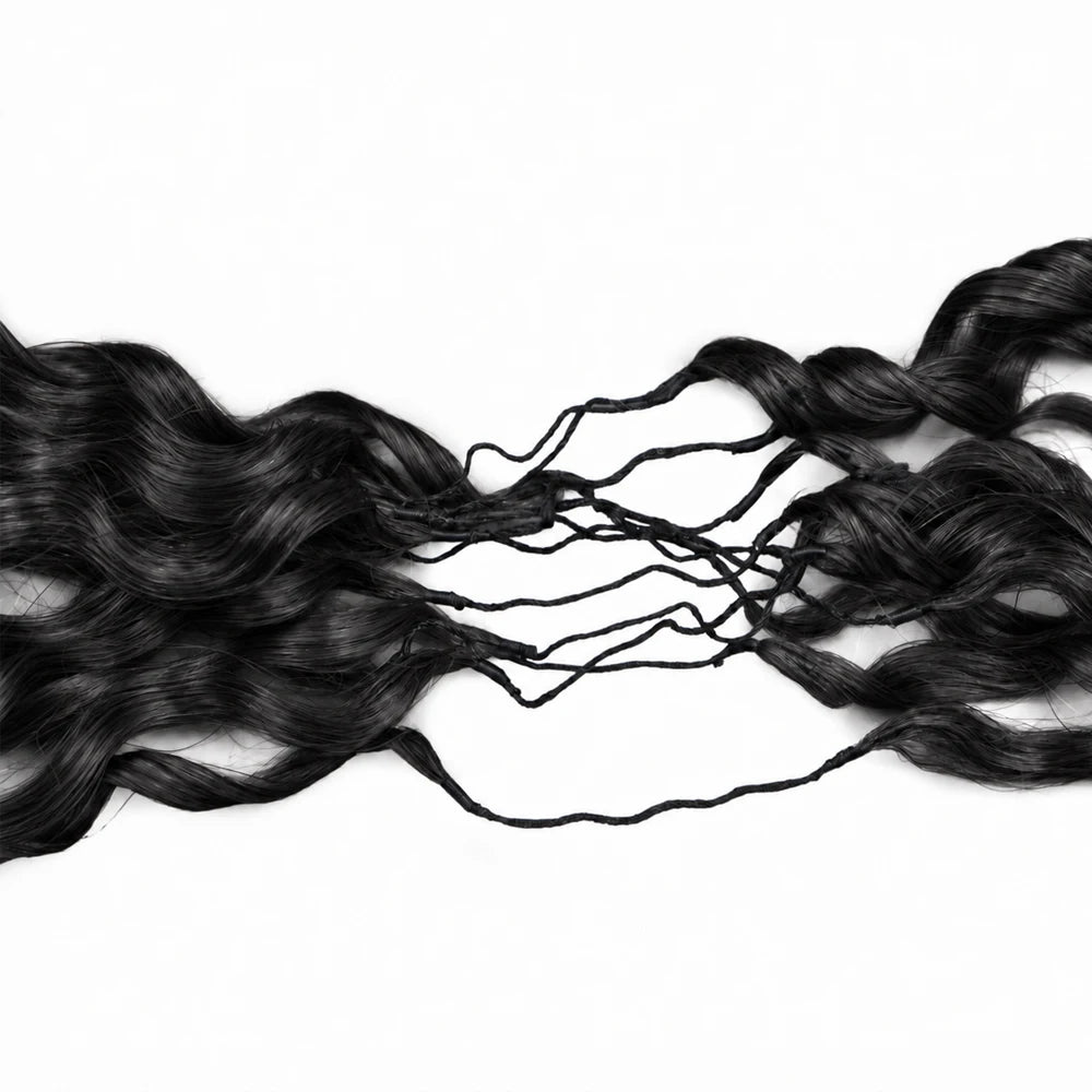 Natural Black Color Water Wave Deep Wave Feather Crochet Human Hair Extensions Miracle Knots Knotless Pre Separated Boho Braiding Hair Soft Natural Curls Lightweight Reusable Protective Style For Women