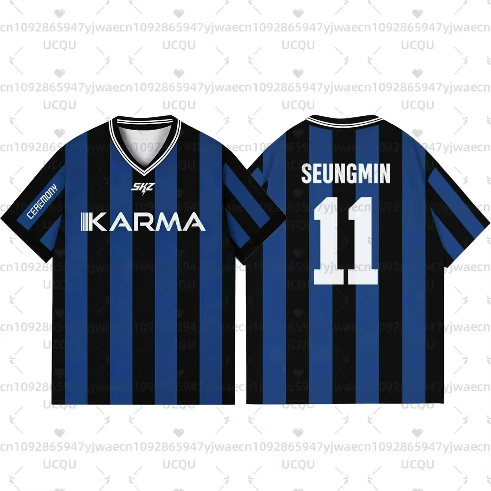 2025 KPOP Stay KARMA Album Fans Support Shirts FELIX BANGCHAN HYUNJIN Streetwear Plus Size Clothes Short Sleeve Tops T-shirt