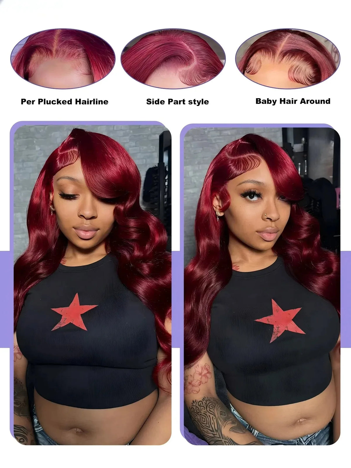 HD Transparent 99J Burgundy Body Wave Lace Front Wig Pre Plucked 13x4