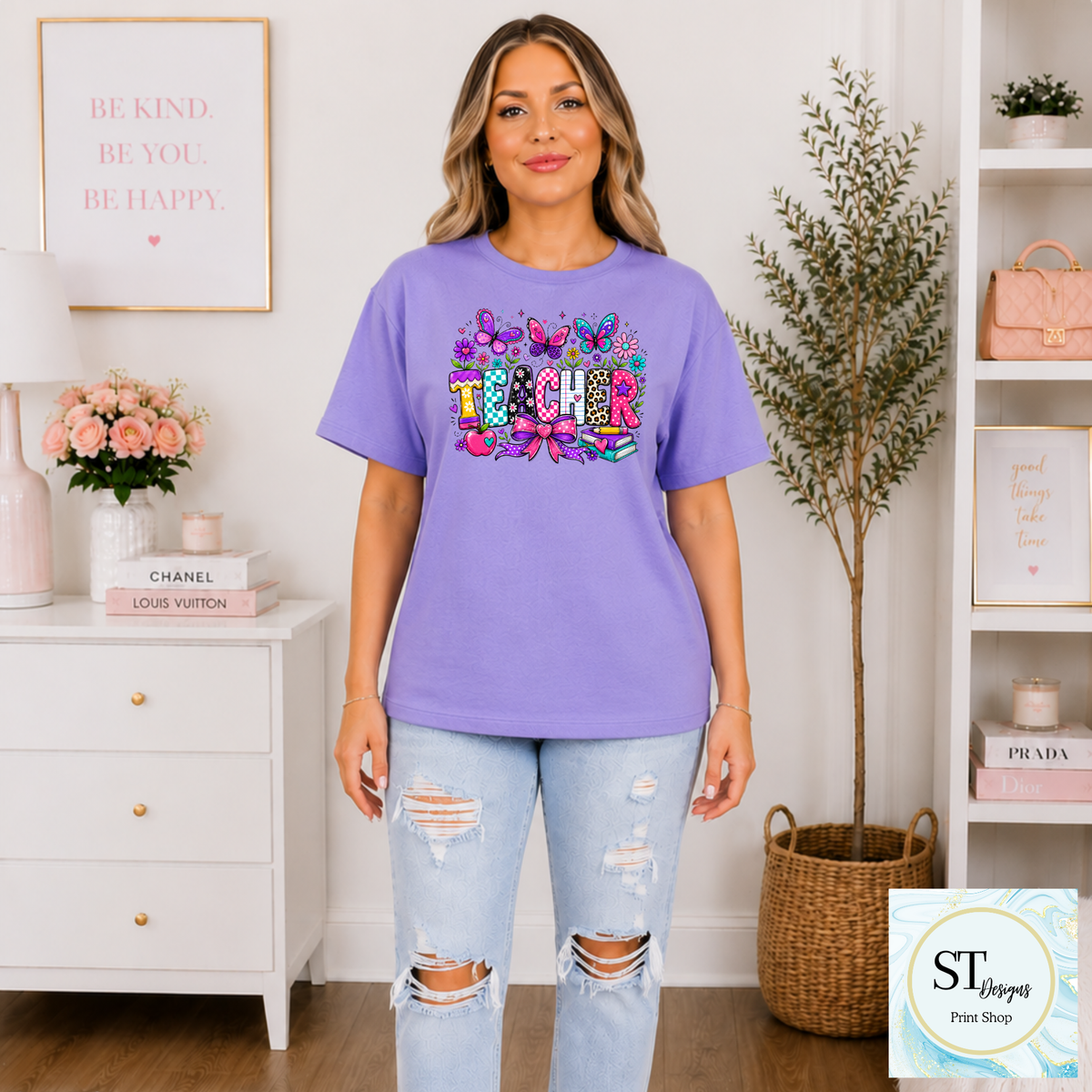 Colorful Butterfly Teacher Crewneck Sweatshirt | Cute Floral |
