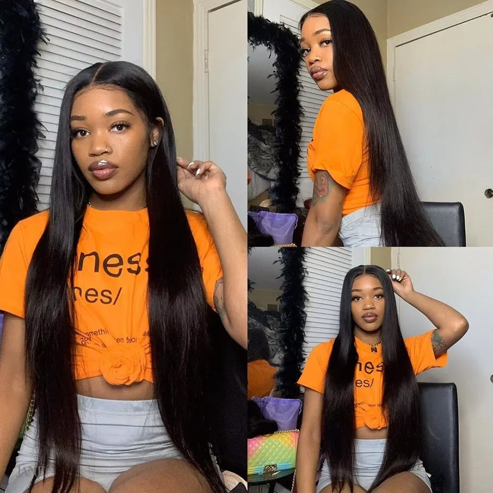 200% Density Bone Straight 7x6  Hd Transparent Lace Frontal Wig 42 46 Inch Brazilian Natural Color Straight Human Hair Wig 7x6 HD Transparent Full Frontal Lace Pre Plucked Long Wigs For Women 40 46 Inch