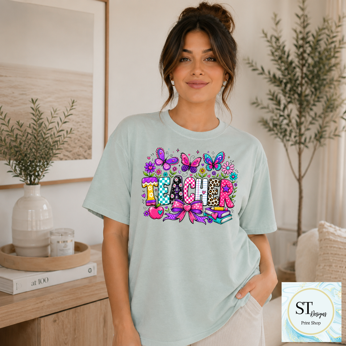 Colorful Butterfly Teacher Crewneck Sweatshirt | Cute Floral |
