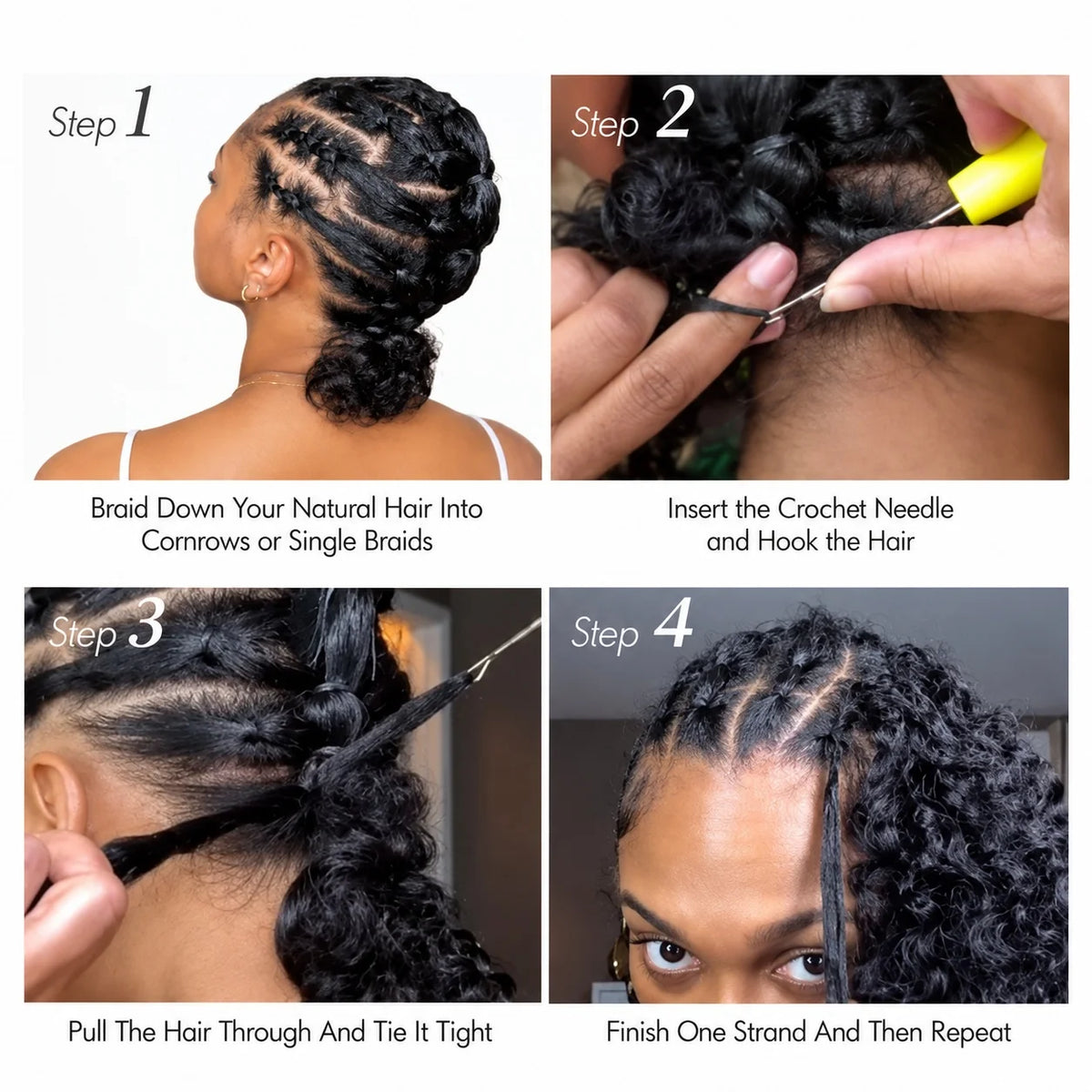 Knotless Kinky Straight Feather Crochet Human Hair Pre-Separated Pre-Looped Reusable Invisible Natural Black Hair for Women