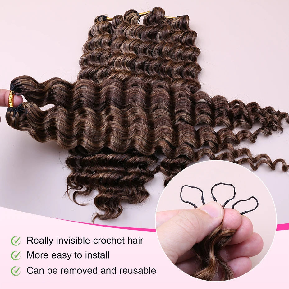 Miracle Knots Feather Crochet Hair Highlight Colored Deep Wave 100%