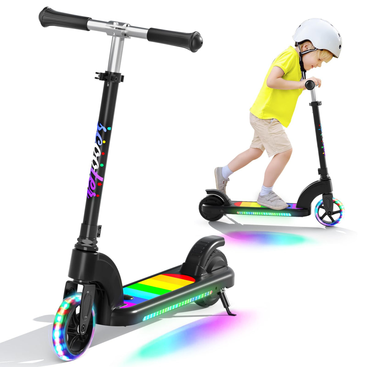 ANHAO Electric Scooter for Kids Ages 6-12, Adjustable Height, Flash Wheels