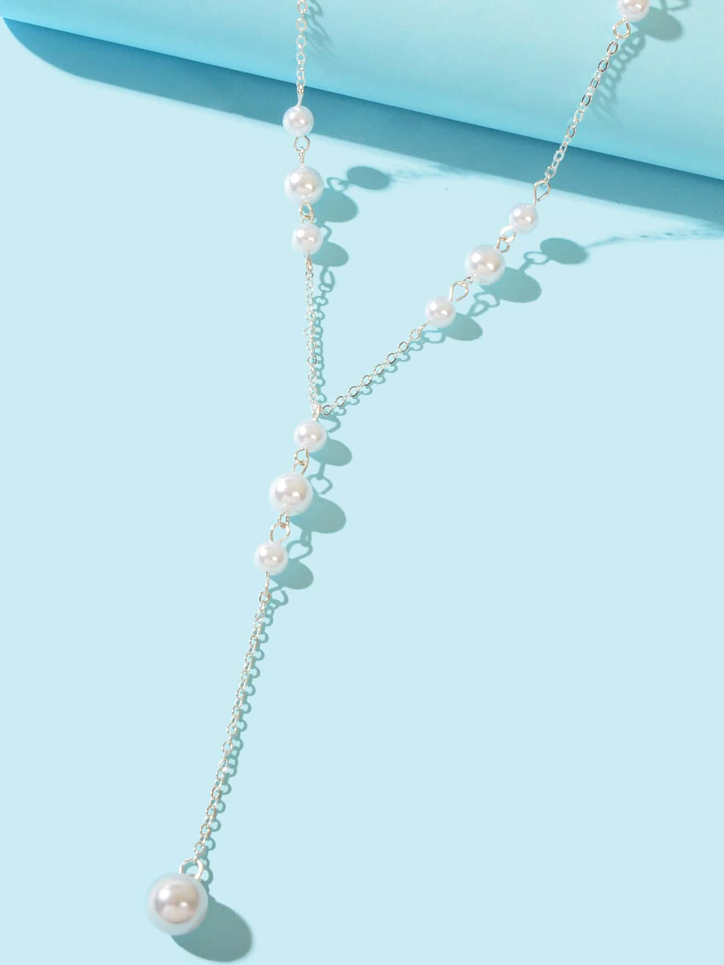 Pearl Decoration Long Gold Chain Y Shape Pendant Clavicle Necklace