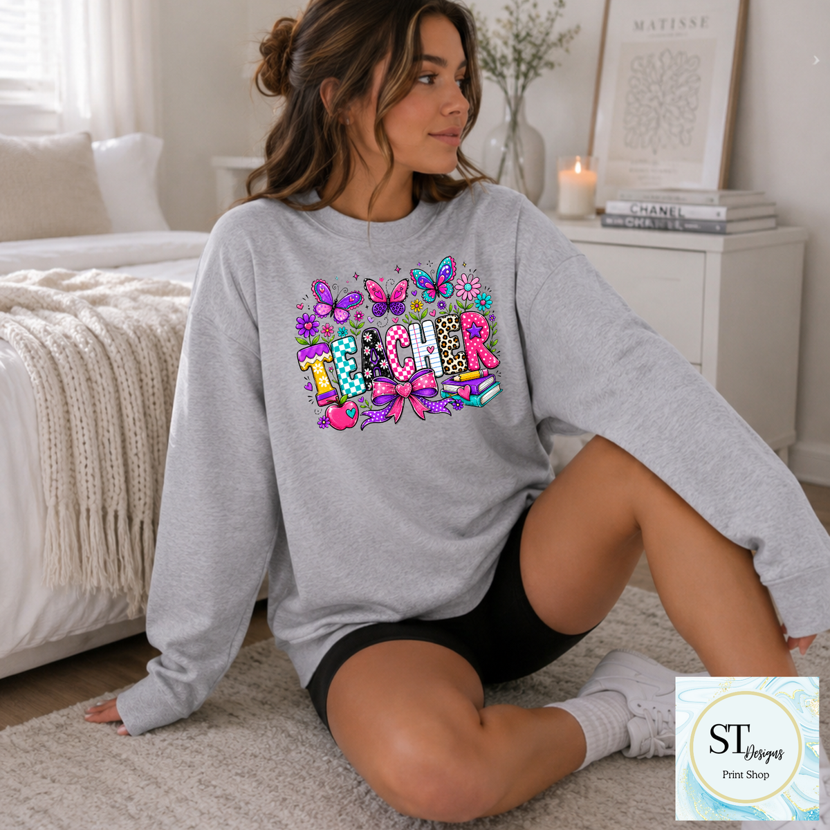 Colorful Butterfly Teacher Crewneck Sweatshirt | Cute Floral |