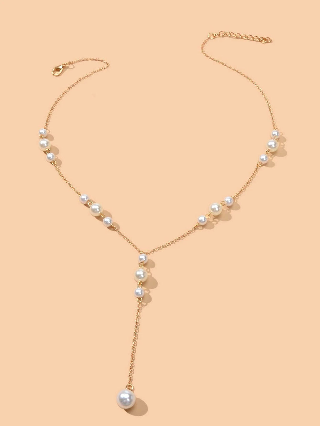 Pearl Decoration Long Gold Chain Y Shape Pendant Clavicle Necklace