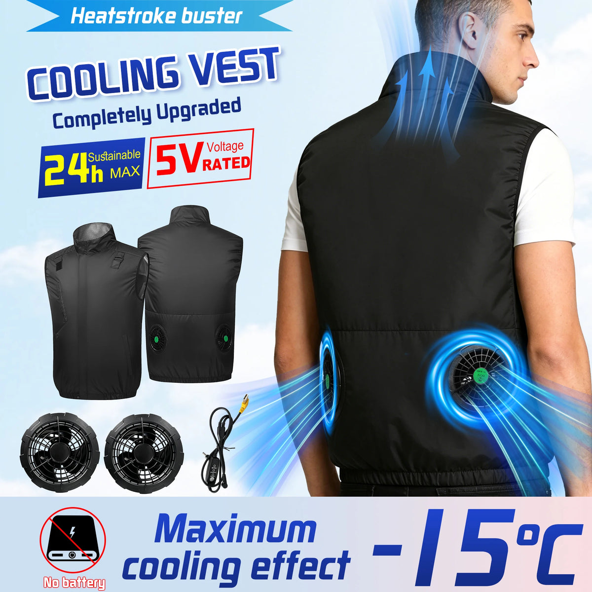 Cool Fan Vest Wearable Cooling Clothes Air-conditioned Clothes Cooling For High Temperature Work Hiking Fishing Running Vest