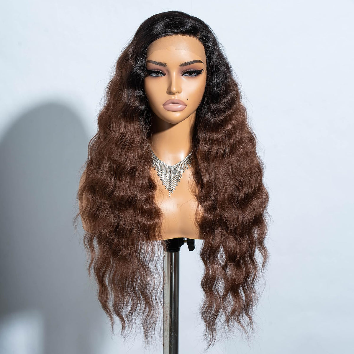 Joedir Lace Front Wigs 28" Long Curly Wavy Ombre Brown Hight
