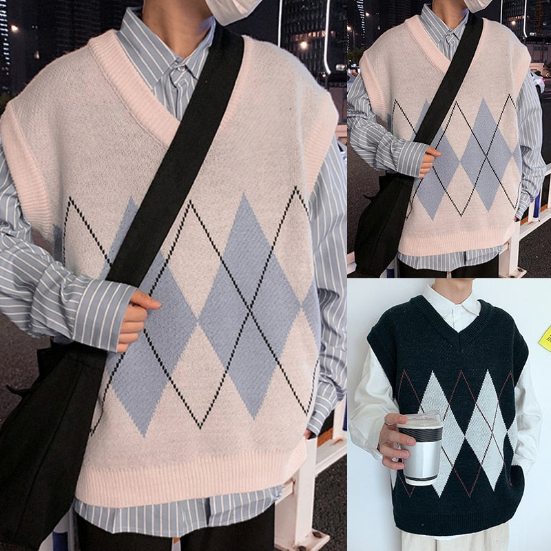 Knit Vest for Students, Trendy V-Neck Sweater Top