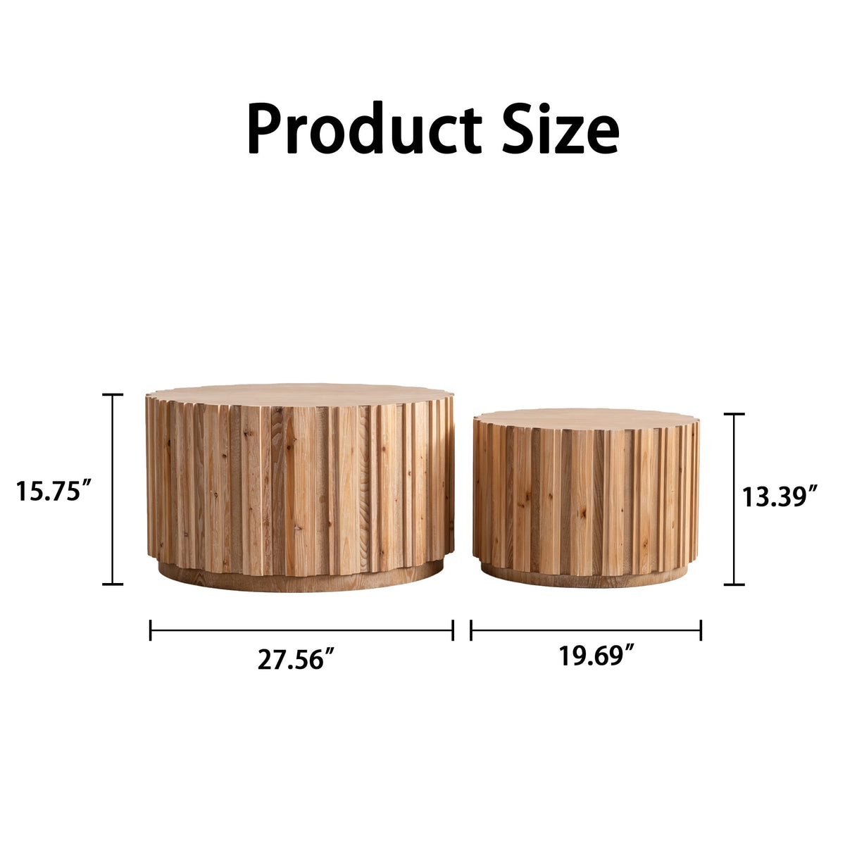 Round Nesting Coffee Tables with Slatted Bases and Wood Look Finish,