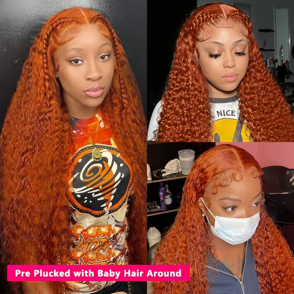 30Inch Orange Ginger Water Wave Lace Front Wigs 13x4 13x6 #350