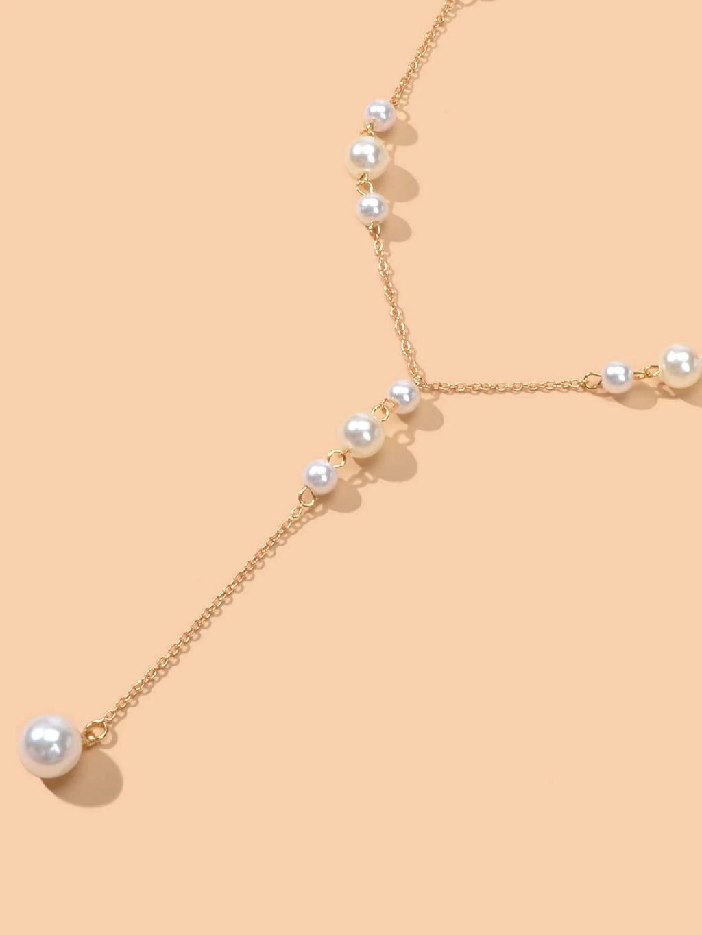 Pearl Decoration Long Gold Chain Y Shape Pendant Clavicle Necklace