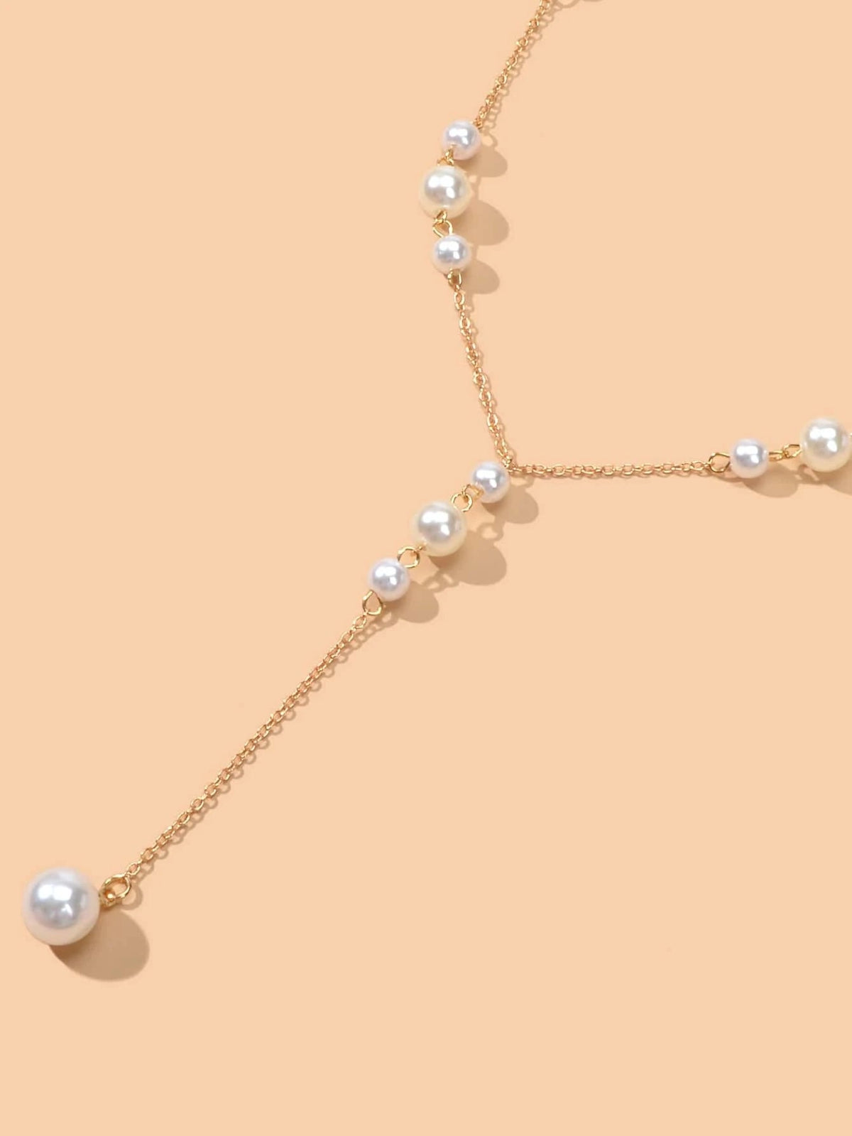 Pearl Decoration Long Gold Chain Y Shape Pendant Clavicle Necklace