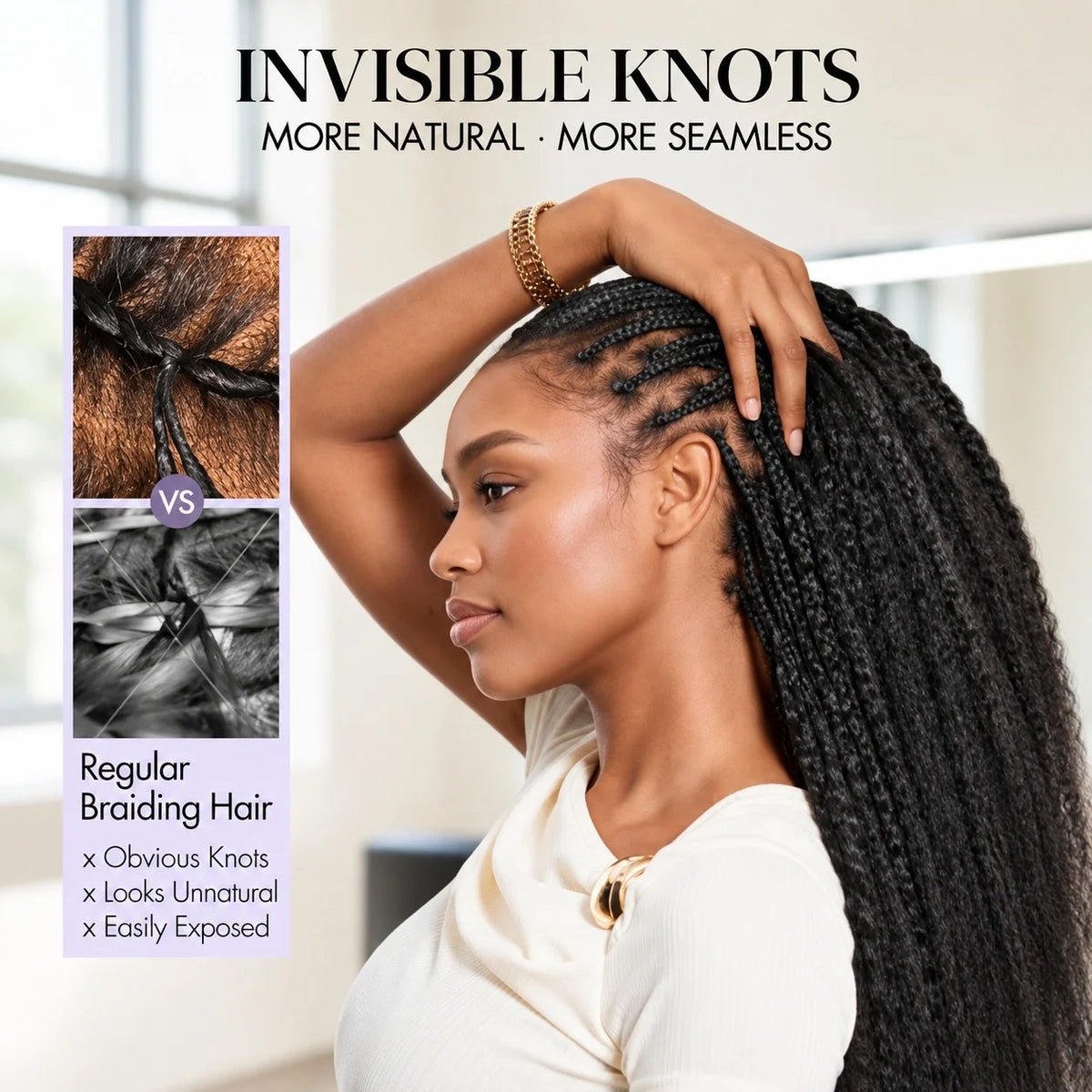 Knotless Kinky Straight Feather Crochet Human Hair Pre-Separated Pre-Looped Reusable Invisible Natural Black Hair for Women