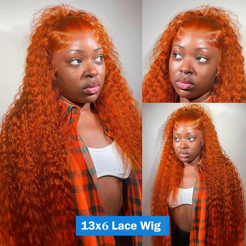 30Inch Orange Ginger Water Wave Lace Front Wigs 13x4 13x6 #350