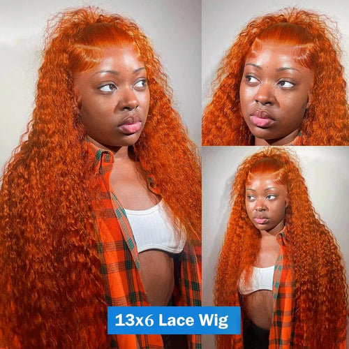 30Inch Orange Ginger Water Wave Lace Front Wigs 13x4 13x6 #350