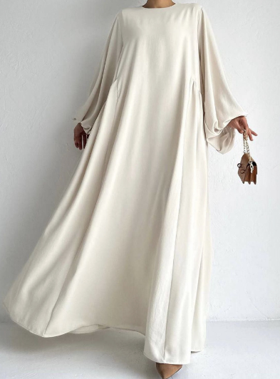 Solid Bishop Sleeve Kaftan Dress