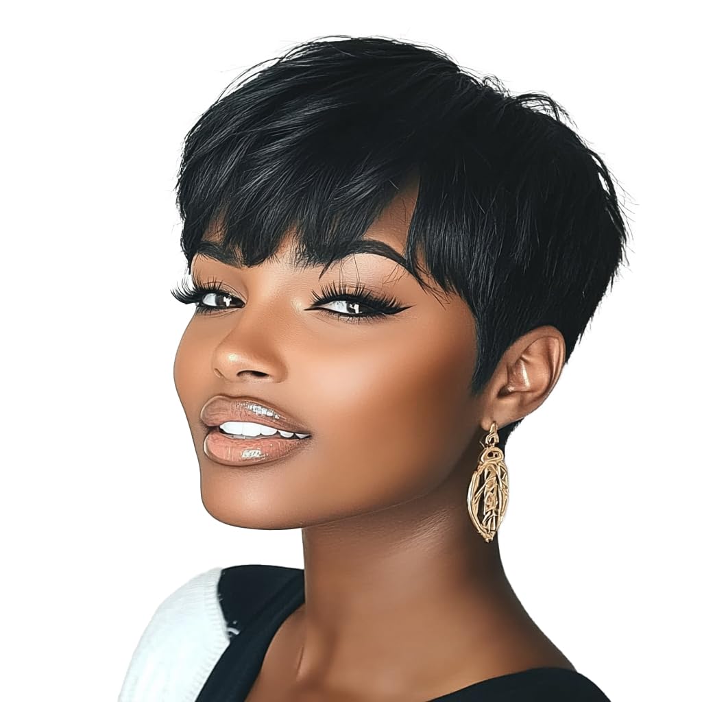 DOcute Short Wigs Pixie Cut For Black Women Natural Straight Wave