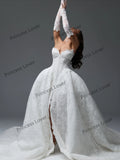 White Lace Wedding Dresses Front Slit Buttons Sweetheart Corset Bridal Gown with Gloves Exquisite robe de mariée Customized