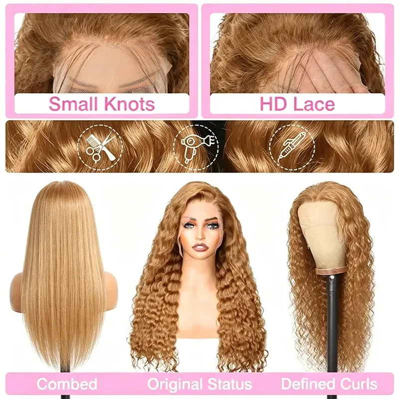 34 38Inch Honey Blonde Wig Human Hair Deep Wave 13x6 Hd Lace Frontal