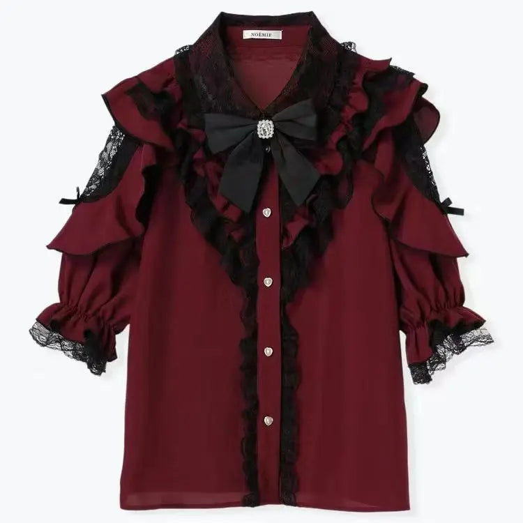 Dark Sweet Heart Ground Type Lolita Set, Ruffle Sleeve Top & A-line Skirt, Cute Kawaii Japanese Style Gothic Coord Outfit S-XL