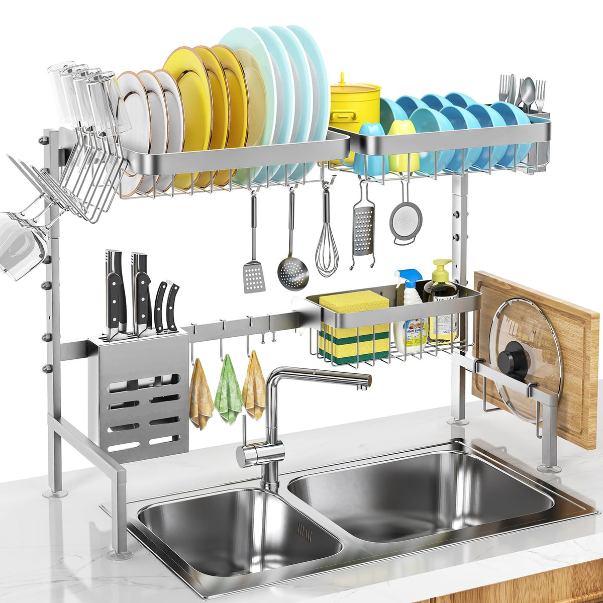 MERRYBOX Stainless Steel Over-the-Sink Dish Drying Rack, Adjustable (Silver)