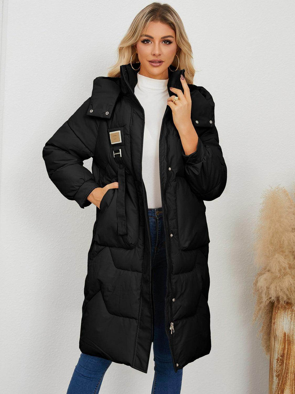 Women's Longline Hooded Coat with Pockets