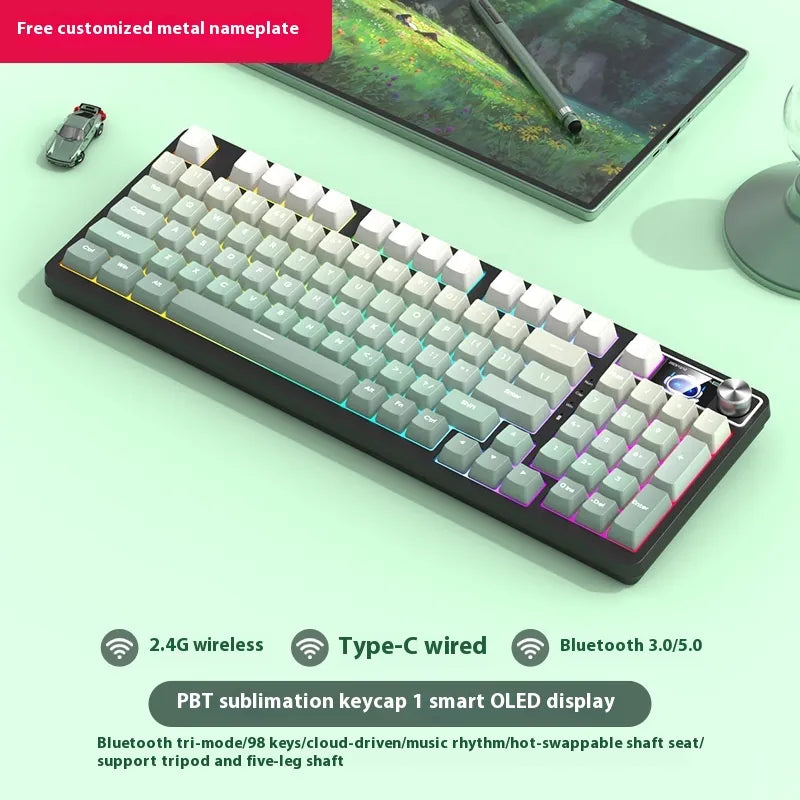 98-Key Wireless Bluetooth Mechanical Keyboard, Three-Mode