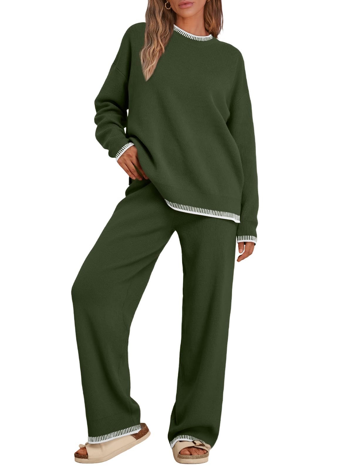 LILLUSORY Women's 2-Piece Knit Lounge Set, Sweater Loungewear