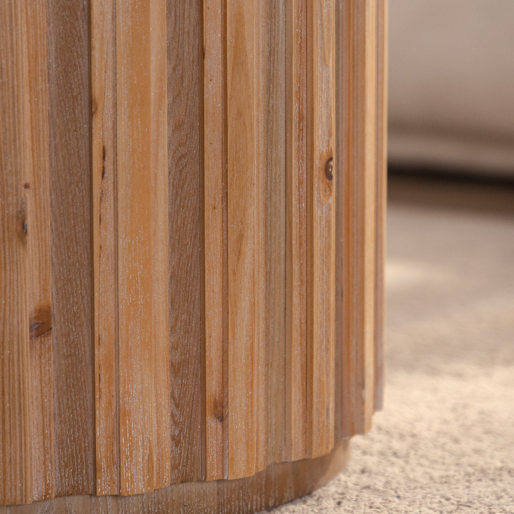 Round Nesting Coffee Tables with Slatted Bases and Wood Look Finish,