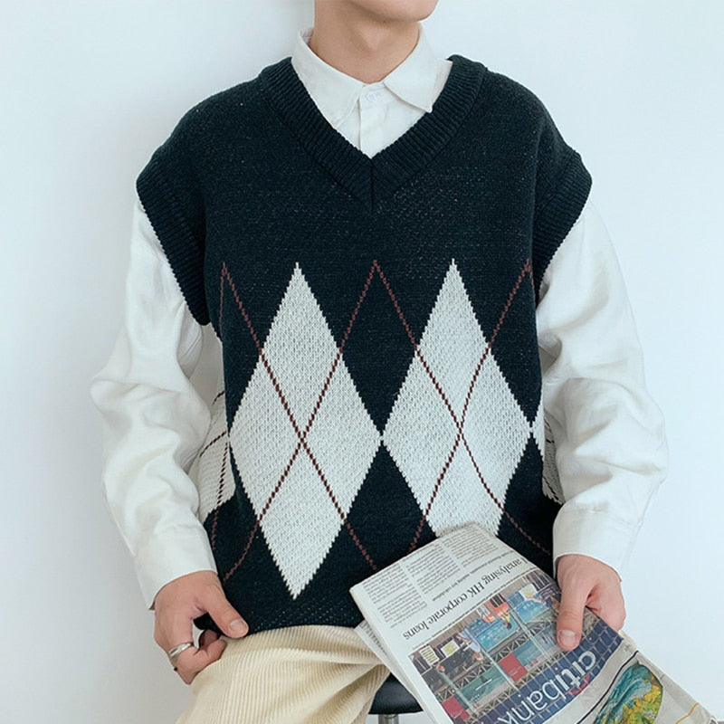 Knit Vest for Students, Trendy V-Neck Sweater Top