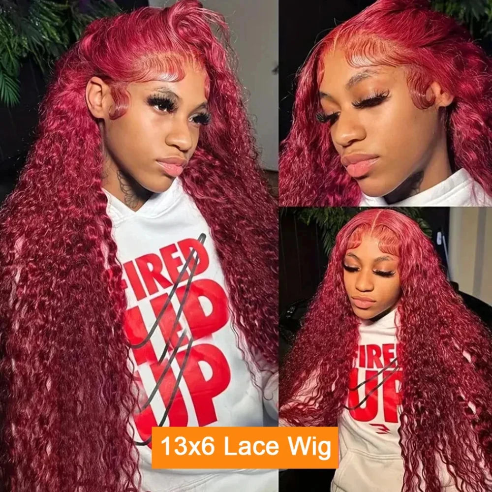 220% Density Deep Wave 99J Burgundy Remy Hair 40 46 Inch Human Wig