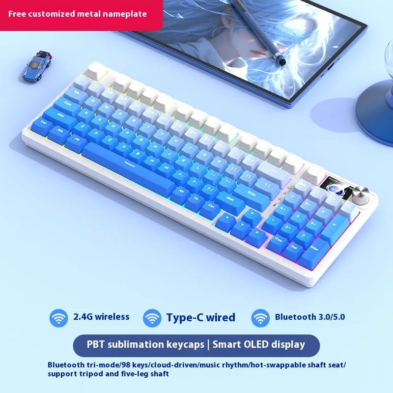 98-Key Wireless Bluetooth Mechanical Keyboard, Three-Mode